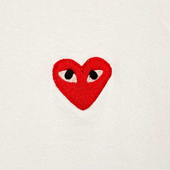 PLAY COMME DES GARÇONS red heart patch white cotton t-shirt tee shirt - Picture 8 of 10
